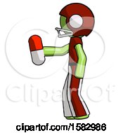 Poster, Art Print Of Green Football Player Man Holding Red Pill Walking To Left