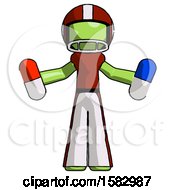 Poster, Art Print Of Green Football Player Man Holding A Red Pill And Blue Pill