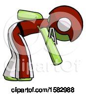 Poster, Art Print Of Green Football Player Man Picking Something Up Bent Over