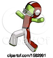 Poster, Art Print Of Green Football Player Man Running Away In Hysterical Panic Direction Left