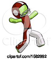 Poster, Art Print Of Green Football Player Man Running Away In Hysterical Panic Direction Right