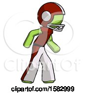 Poster, Art Print Of Green Football Player Man Suspense Action Pose Facing Right