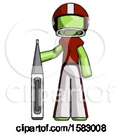 Poster, Art Print Of Green Football Player Man Standing With Large Thermometer