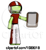 Green Football Player Man Showing Clipboard To Viewer