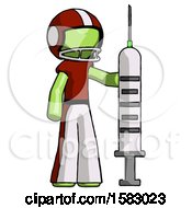Green Football Player Man Holding Large Syringe