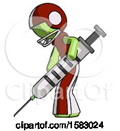 Poster, Art Print Of Green Football Player Man Using Syringe Giving Injection