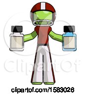 Poster, Art Print Of Green Football Player Man Holding Two Medicine Bottles