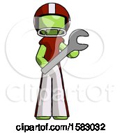 Poster, Art Print Of Green Football Player Man Holding Large Wrench With Both Hands
