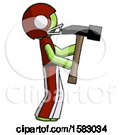 Poster, Art Print Of Green Football Player Man Hammering Something On The Right