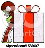 Poster, Art Print Of Green Football Player Man Gift Concept - Leaning Against Large Present