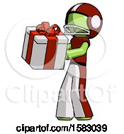 Poster, Art Print Of Green Football Player Man Presenting A Present With Large Red Bow On It