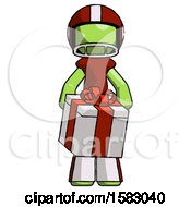 Poster, Art Print Of Green Football Player Man Gifting Present With Large Bow Front View