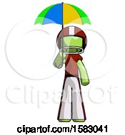 Poster, Art Print Of Green Football Player Man Holding Umbrella Rainbow Colored