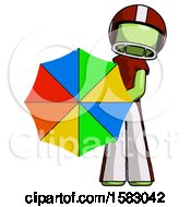 Poster, Art Print Of Green Football Player Man Holding Rainbow Umbrella Out To Viewer