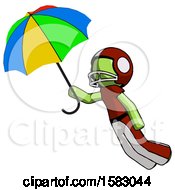 Poster, Art Print Of Green Football Player Man Flying With Rainbow Colored Umbrella