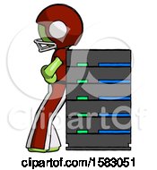 Poster, Art Print Of Green Football Player Man Resting Against Server Rack