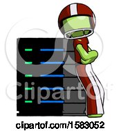 Poster, Art Print Of Green Football Player Man Resting Against Server Rack Viewed At Angle