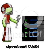 Poster, Art Print Of Green Football Player Man Server Administrator Doing Repairs