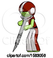 Green Football Player Man Cutting With Large Scalpel