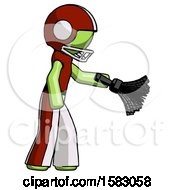 Poster, Art Print Of Green Football Player Man Dusting With Feather Duster Downwards