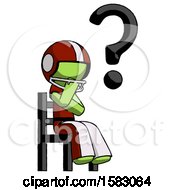 Green Football Player Man Question Mark Concept Sitting On Chair Thinking