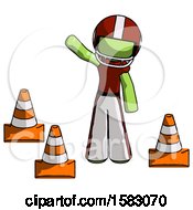 Poster, Art Print Of Green Football Player Man Standing By Traffic Cones Waving