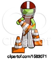 Poster, Art Print Of Green Football Player Man Holding A Traffic Cone