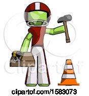 Poster, Art Print Of Green Football Player Man Under Construction Concept Traffic Cone And Tools