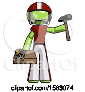 Poster, Art Print Of Green Football Player Man Holding Tools And Toolchest Ready To Work