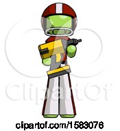 Green Football Player Man Holding Large Drill