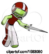 Poster, Art Print Of Green Football Player Man Sword Pose Stabbing Or Jabbing