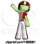 Poster, Art Print Of Green Football Player Man Waving Emphatically With Right Arm