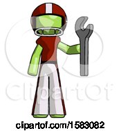 Green Football Player Man Holding Wrench Ready To Repair Or Work