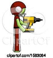 Poster, Art Print Of Green Football Player Man Using Drill Drilling Something On Right Side