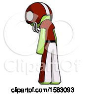 Poster, Art Print Of Green Football Player Man Depressed With Head Down Back To Viewer Left