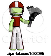 Poster, Art Print Of Green Football Player Man Holding Feather Duster Facing Forward