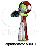 Poster, Art Print Of Green Football Player Man Holding Binoculars Ready To Look Left