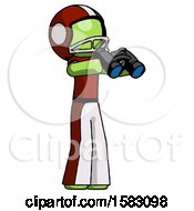Green Football Player Man Holding Binoculars Ready To Look Right