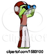 Poster, Art Print Of Green Football Player Man Looking Through Binoculars To The Right