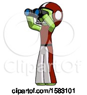 Poster, Art Print Of Green Football Player Man Looking Through Binoculars To The Left