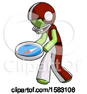 Green Football Player Man Walking With Large Compass