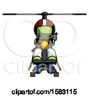 Poster, Art Print Of Green Football Player Man Flying In Gyrocopter Front View