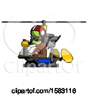 Poster, Art Print Of Green Football Player Man Flying In Gyrocopter Front Side Angle View