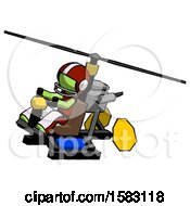 Poster, Art Print Of Green Football Player Man Flying In Gyrocopter Front Side Angle Top View
