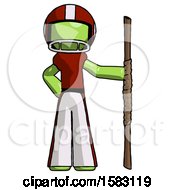 Poster, Art Print Of Green Football Player Man Holding Staff Or Bo Staff