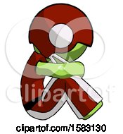 Poster, Art Print Of Green Football Player Man Sitting With Head Down Facing Sideways Right