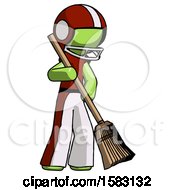 Poster, Art Print Of Green Football Player Man Sweeping Area With Broom
