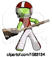Green Football Player Man Broom Fighter Defense Pose