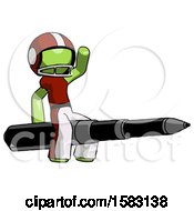 Poster, Art Print Of Green Football Player Man Riding A Pen Like A Giant Rocket