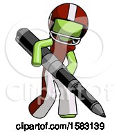 Poster, Art Print Of Green Football Player Man Writing With A Really Big Pen